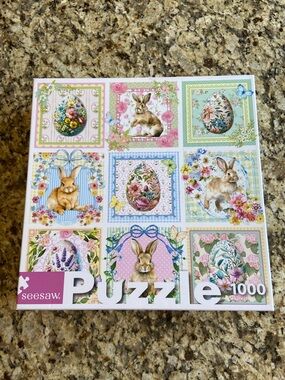 Pastel Bunny & Floral Easter Puzzle 1000-Piece - Pink, Blue, Green